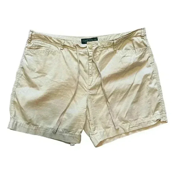 Lauren Jeans Co Ralph Lauren LRL Women’s Khaki Shorts Size 14 Petite Drawstring - Picture 2 of 6